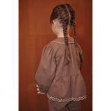 COPENHAGEN COLORS Walnut Twill Blouse W. Embroidery
