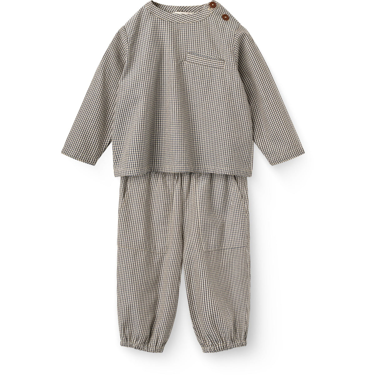 COPENHAGEN COLORS Brown/Sky Check Comb. Checkered Baby Set W. Shirt & Pants