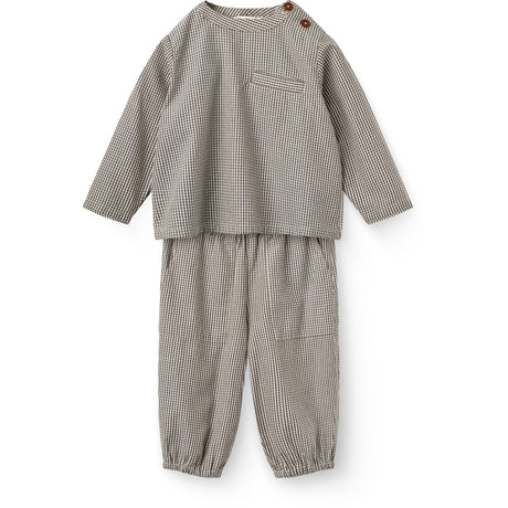 COPENHAGEN COLORS Brown/Sky Check Comb. Checkered Baby Set W. Shirt & Pants