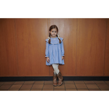 COPENHAGEN COLORS Endless Blue Dress W. Frill & Star Embroidery