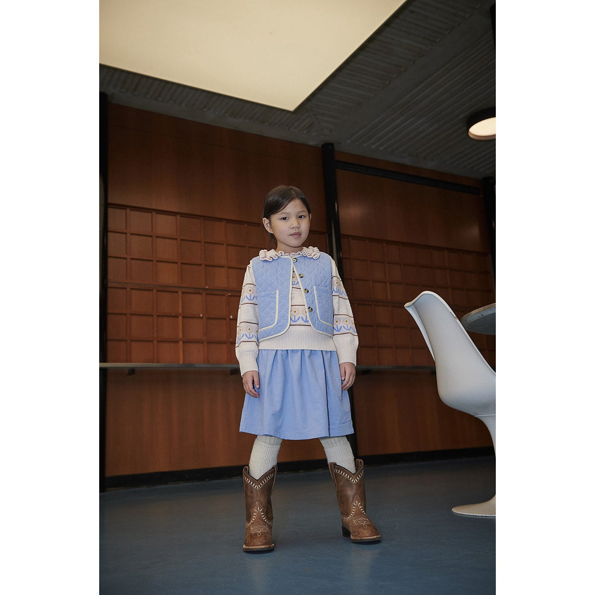 COPENHAGEN COLORS Endless Blue Quilted Vest W. Moon & Star Embroidery
