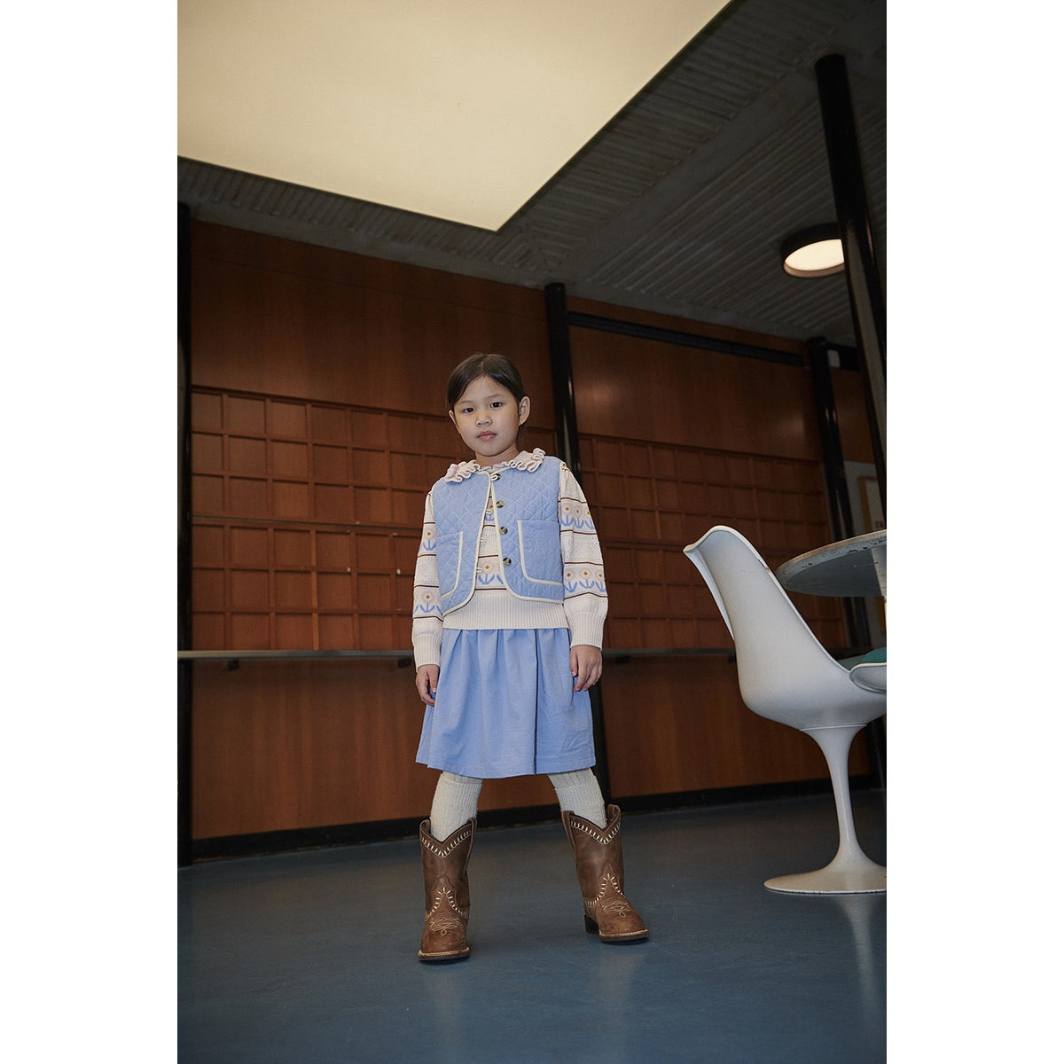COPENHAGEN COLORS Endless Blue Quilted Vest W. Moon & Star Embroidery