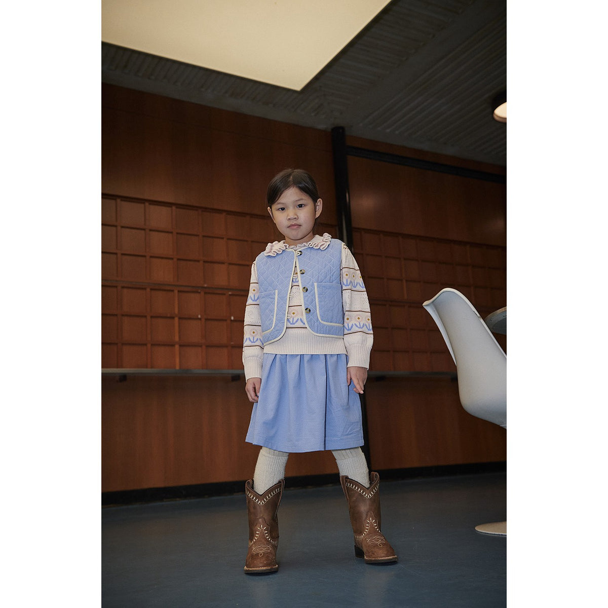 COPENHAGEN COLORS Endless Blue Quilted Vest W. Moon & Star Embroidery