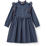 COPENHAGEN COLORS Navy Flower Aop Printed Frill Dress