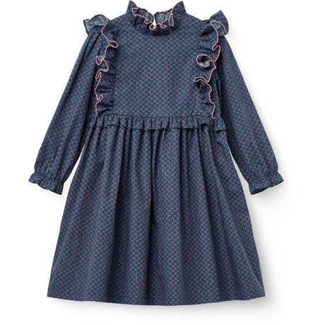 COPENHAGEN COLORS Navy Flower Aop Printed Frill Dress