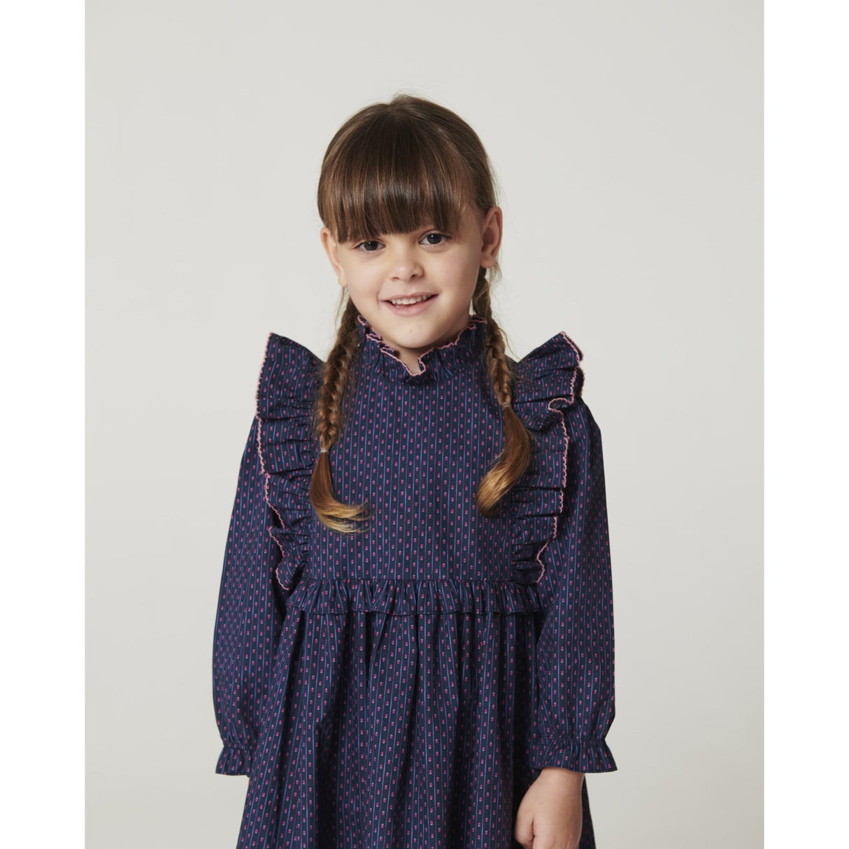 COPENHAGEN COLORS Navy Flower Aop Printed Frill Dress