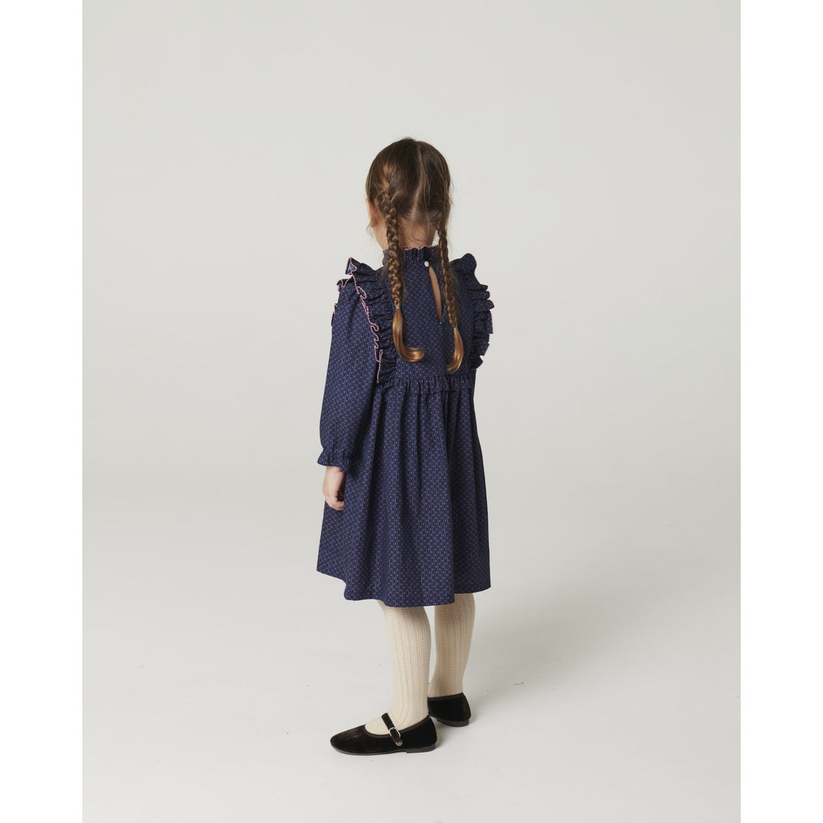 COPENHAGEN COLORS Navy Flower Aop Printed Frill Dress