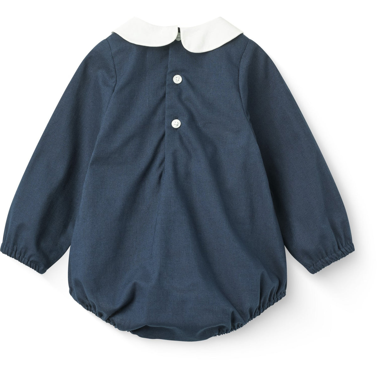 COPENHAGEN COLORS Navy Comb. Romper W. Smock & Handmade Embroidery