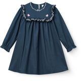 COPENHAGEN COLORS Navy Comb. Dress W. Frill & Embroidery