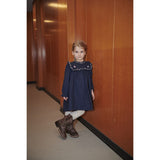 COPENHAGEN COLORS Navy Comb. Dress W. Frill & Embroidery