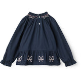 COPENHAGEN COLORS Navy Comb. Ls Blouse W. Embroidery & Smock