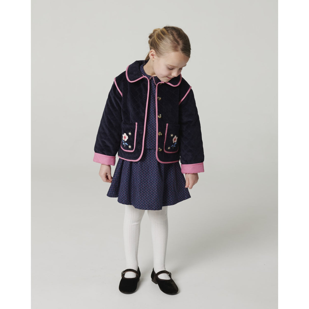 COPENHAGEN COLORS Navy Quilted Corduroy Jacket W. Embroidery