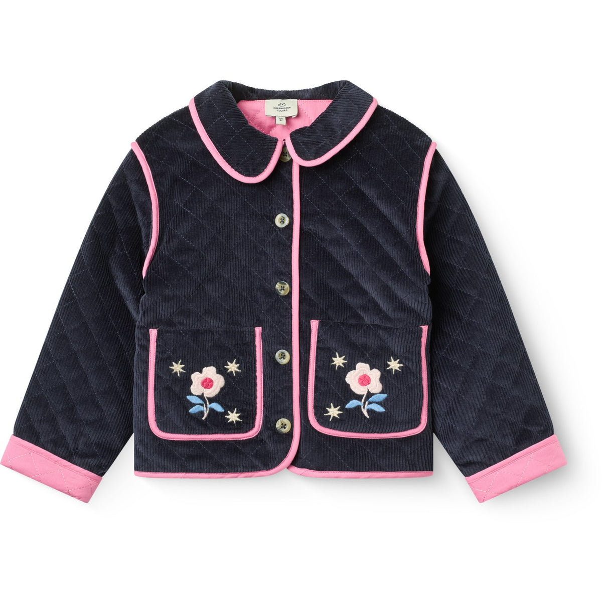 COPENHAGEN COLORS Navy Quilted Corduroy Jacket W. Embroidery