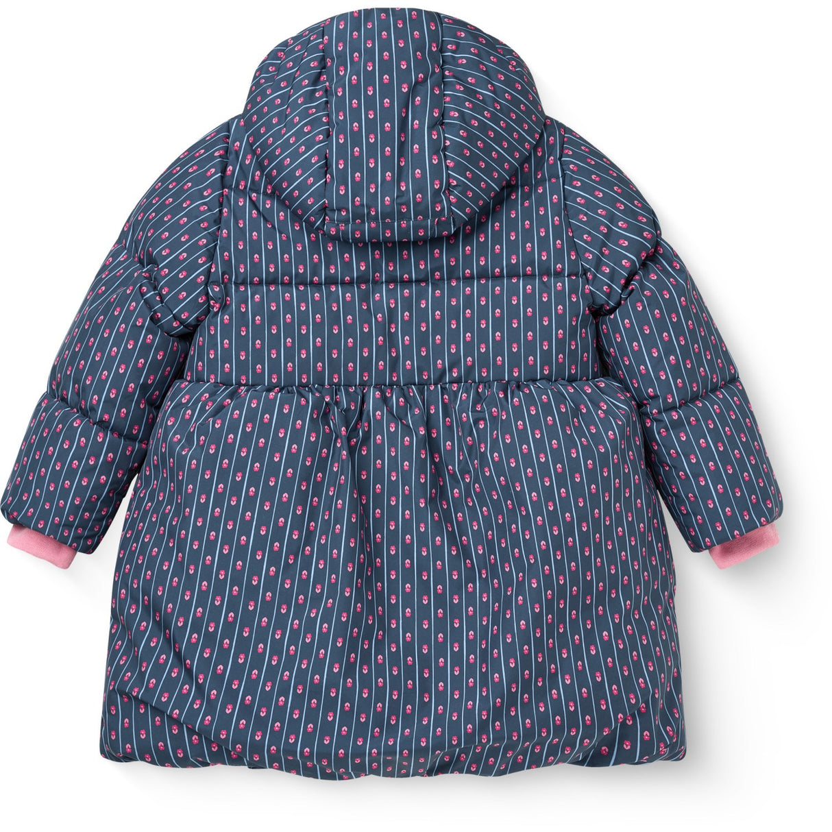 COPENHAGEN COLORS Navy Flower Aop Puffer Long Frill Jacket W. Teddy Lining