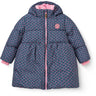 COPENHAGEN COLORS Navy Flower Aop Puffer Long Frill Jacket W. Teddy Lining