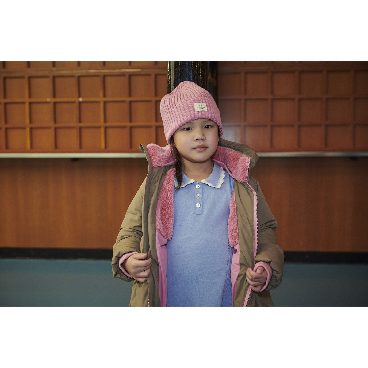 COPENHAGEN COLORS Walnut Puffer Long Frill Jacket W. Teddy Lining