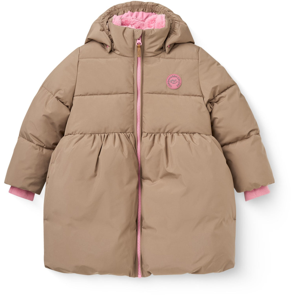 COPENHAGEN COLORS Walnut Puffer Long Frill Jacket W. Teddy Lining