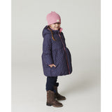 COPENHAGEN COLORS Navy Flower Aop Puffer Long Frill Jacket W. Teddy Lining
