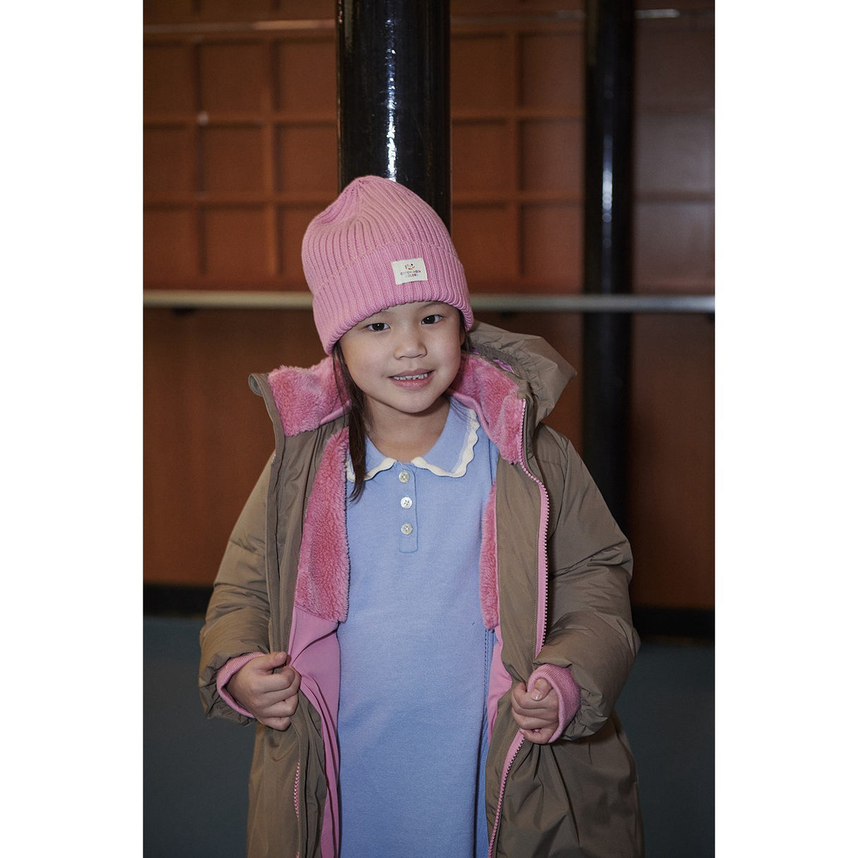 COPENHAGEN COLORS Walnut Puffer Long Frill Jacket W. Teddy Lining