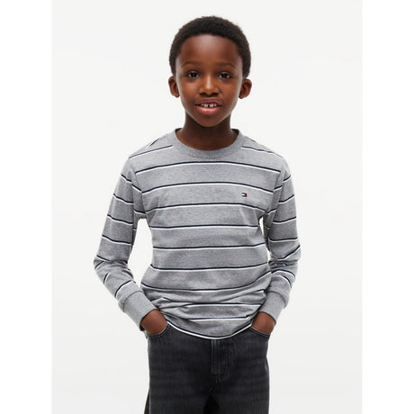 Tommy Hilfiger Medium Grey Heather-Grey Stripe Tee Ls