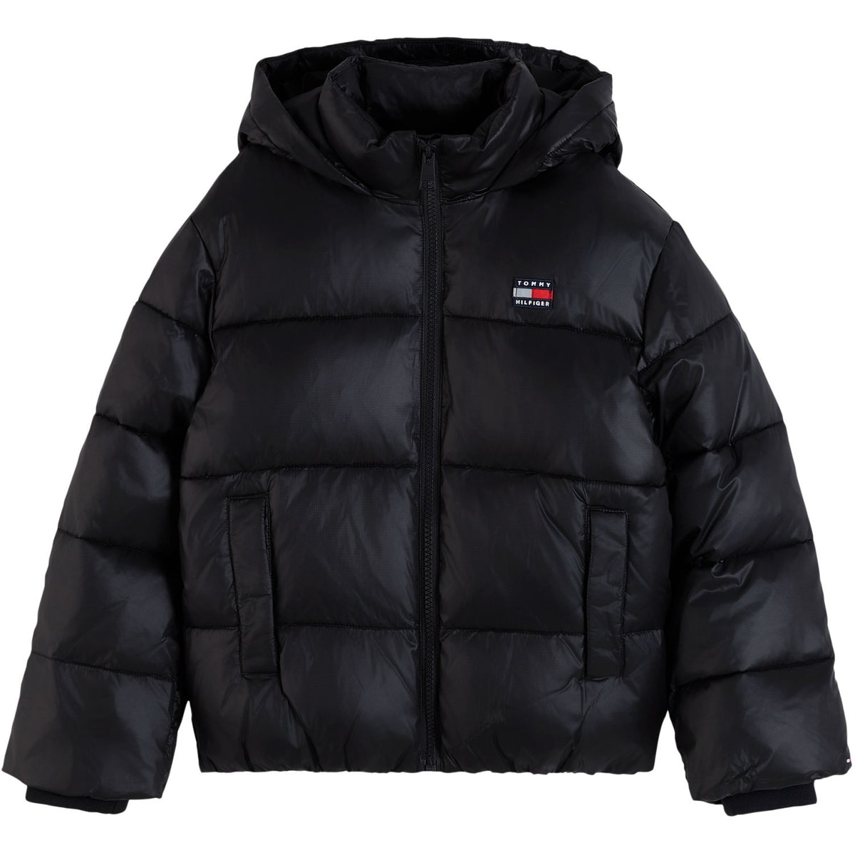 Tommy Hilfiger Black-Black Hooded Shiny Puffer Jacket
