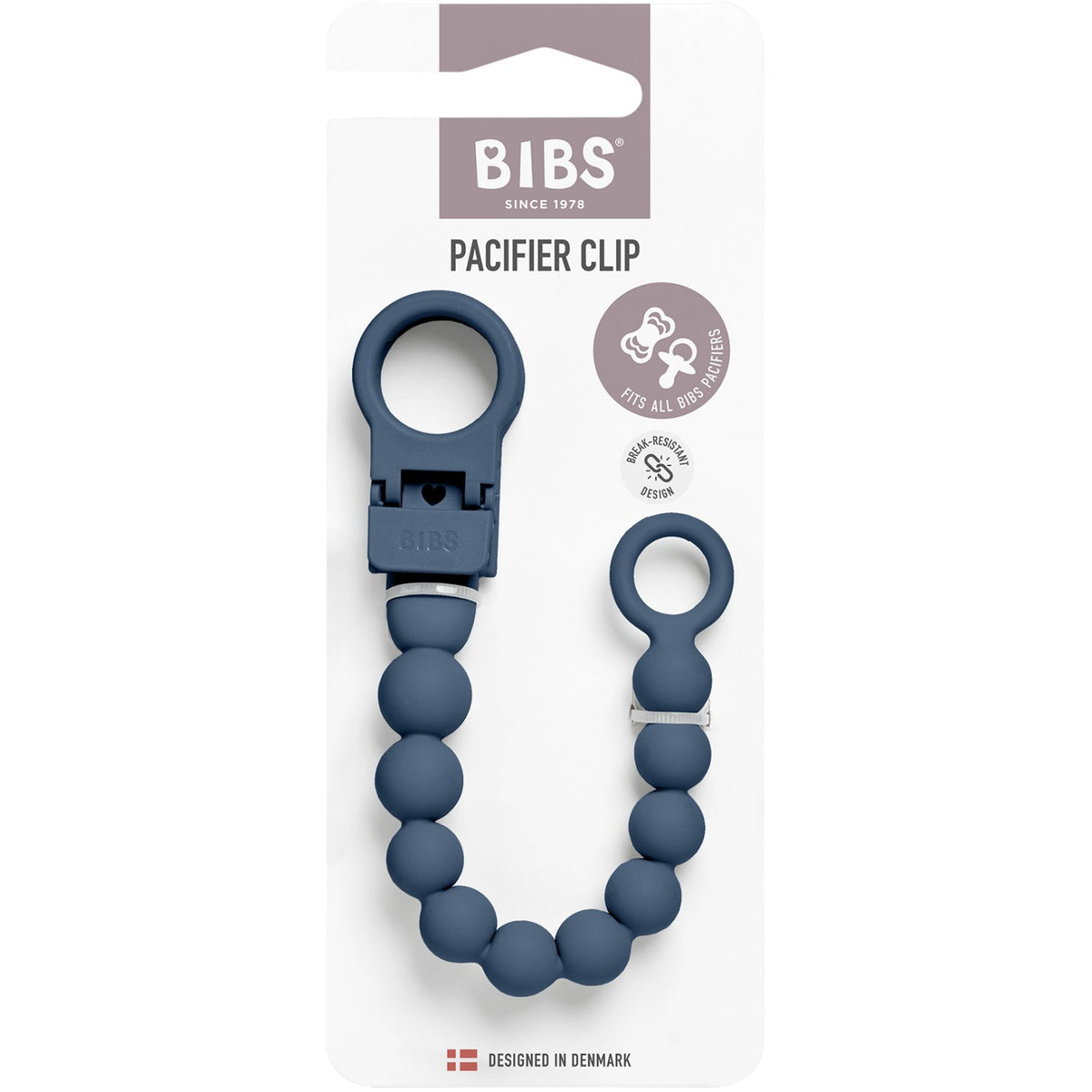 Bibs Steel Blue Pacifier Clip Beaded