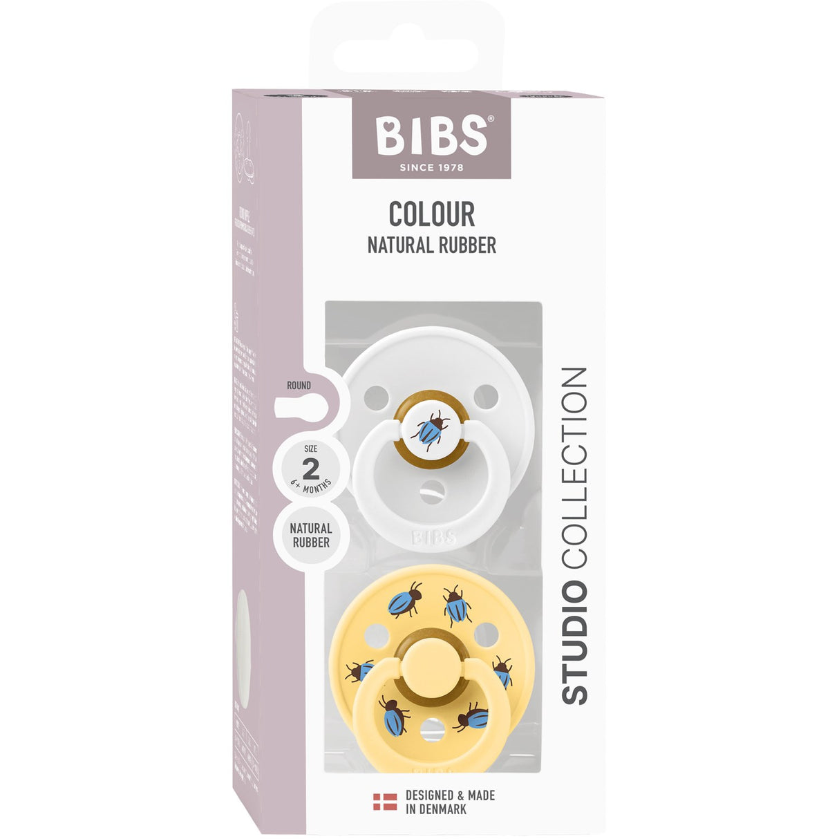 Bibs White / Pale Butter Studio Colour Pacifier Beetle Mix 2 Pack Latex Round
