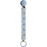 Bibs Dusty Blue Studio Pacifier Clip Ribbon Caterpillar Beetle Mix