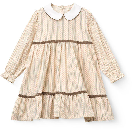 COPENHAGEN COLORS Sand Flower Print Aop Dress W. Lace Piping And Poplin Collar