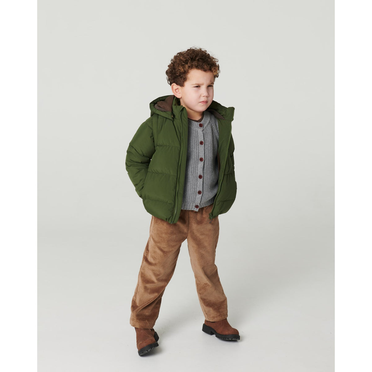 COPENHAGEN COLORS Dk. Green 2 In 1 Puffer Jacket W. Removable Sleeves