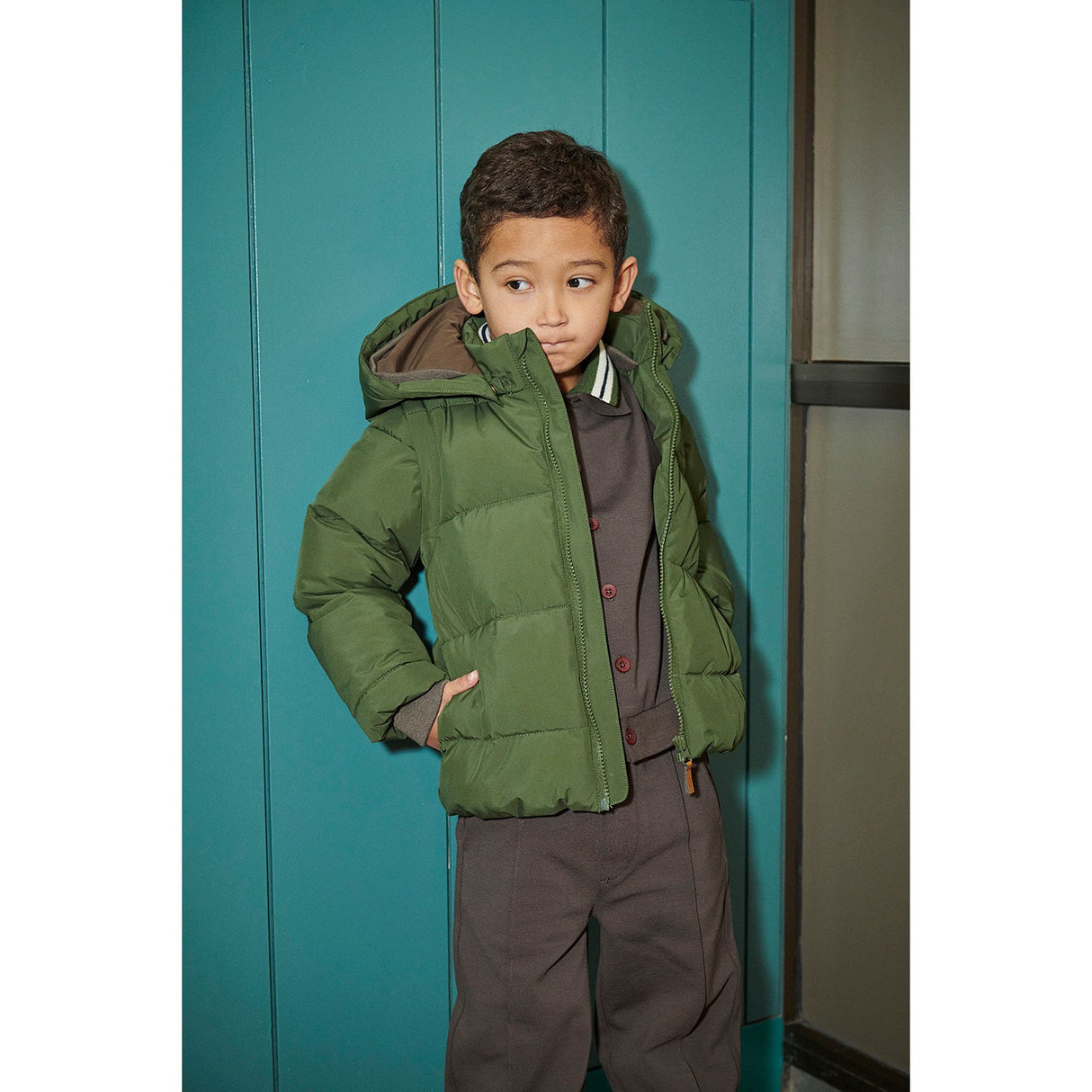 COPENHAGEN COLORS Dk. Green 2 In 1 Puffer Jacket W. Removable Sleeves