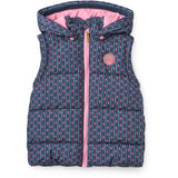 COPENHAGEN COLORS Navy Flower Aop 2 In 1 Puffer Jacket W. Removable Sleeves