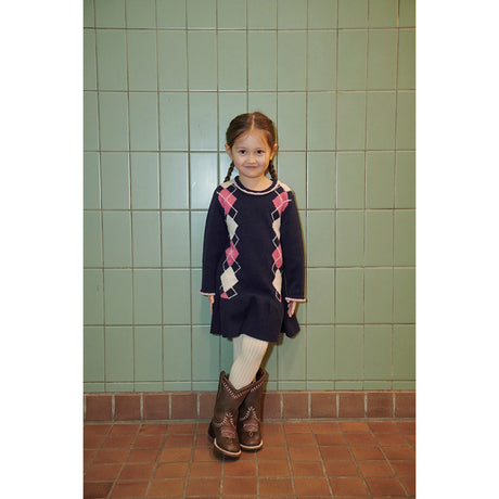 COPENHAGEN COLORS Navy/Soft Pink/Blossom Pink Comb. Argyle Dress W. Deco