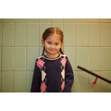 COPENHAGEN COLORS Navy/Soft Pink/Blossom Pink Comb. Argyle Dress W. Deco