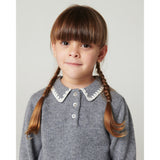 COPENHAGEN COLORS Grey Melange Comb. Cashmere Blouse W. Collar & Blanket Stitch