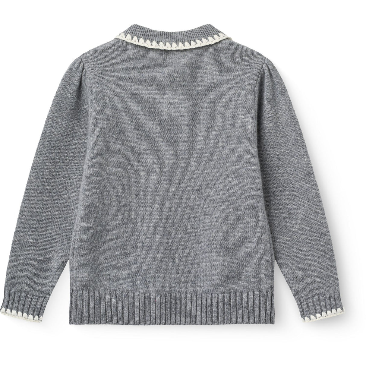 COPENHAGEN COLORS Grey Melange Comb. Cashmere Blouse W. Collar & Blanket Stitch
