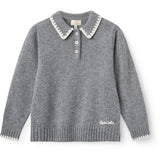COPENHAGEN COLORS Grey Melange Comb. Cashmere Blouse W. Collar & Blanket Stitch