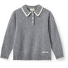 COPENHAGEN COLORS Grey Melange Comb. Cashmere Blouse W. Collar & Blanket Stitch