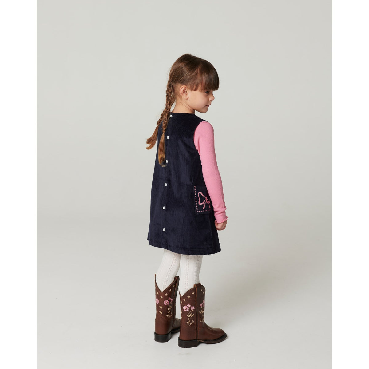 COPENHAGEN COLORS Navy Corduroy Dress W. Embroidery