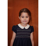 COPENHAGEN COLORS Navy Comb. Dress W. Handmade Smock Embroidery