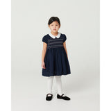 COPENHAGEN COLORS Navy Comb. Dress W. Handmade Smock Embroidery