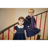 COPENHAGEN COLORS Navy Comb. Dress W. Handmade Smock Embroidery