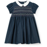 COPENHAGEN COLORS Navy Comb. Dress W. Handmade Smock Embroidery