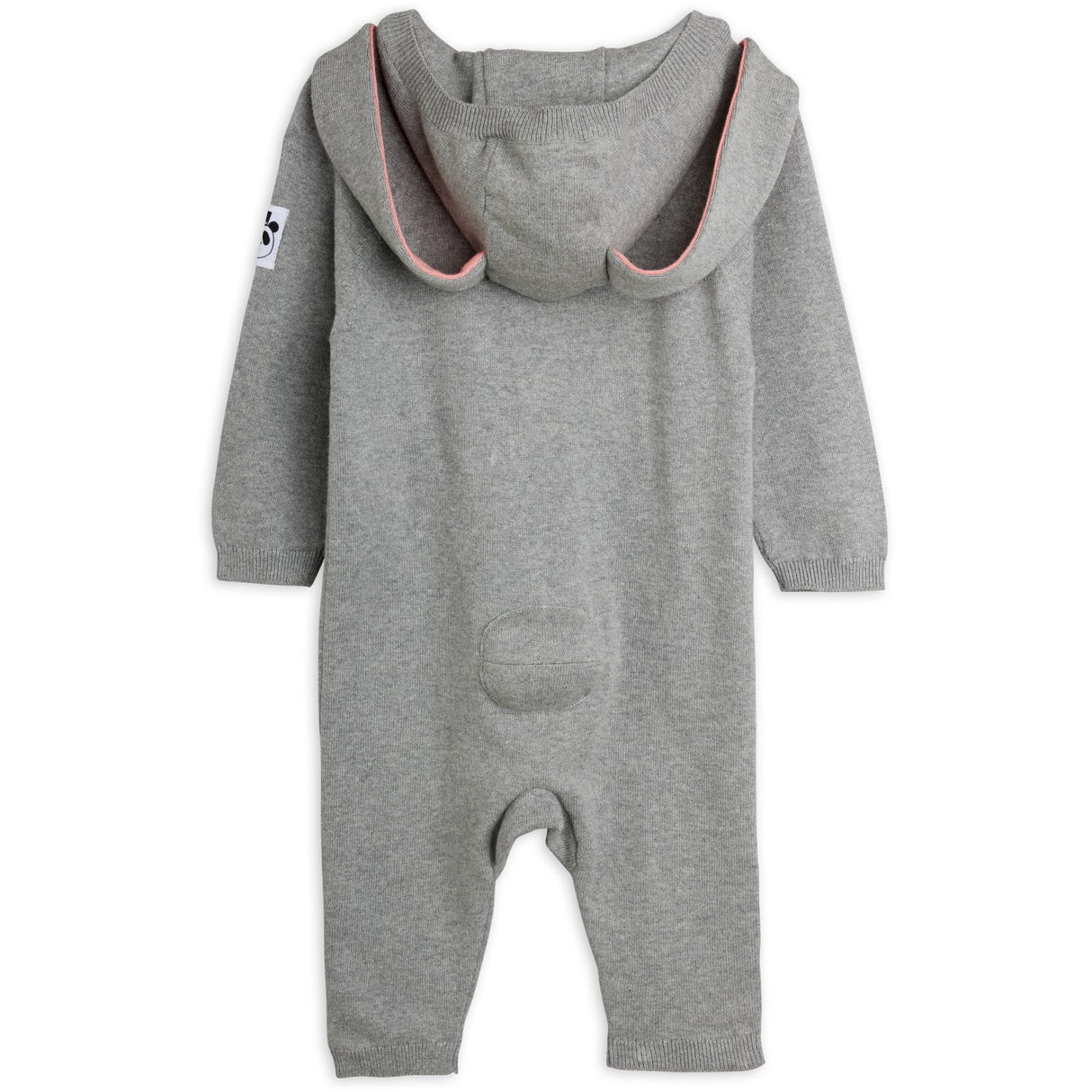 Mini Rodini Grey Melange Rabbit Ear Fine Knit Baby Jumpsuit