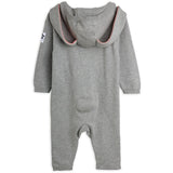 Mini Rodini Grey Melange Rabbit Ear Fine Knit Baby Jumpsuit