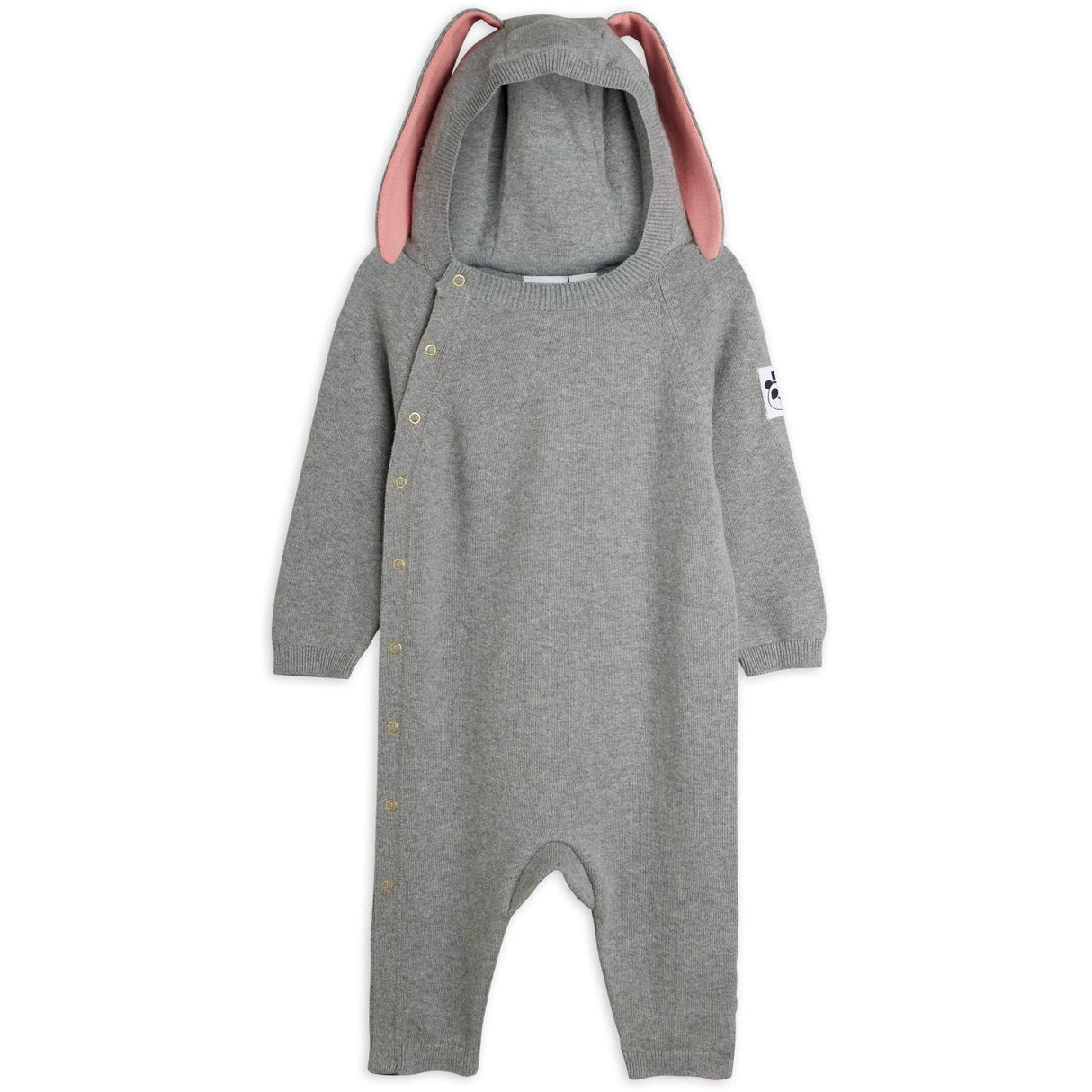 Mini Rodini Grey Melange Rabbit Ear Fine Knit Baby Jumpsuit