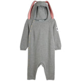 Mini Rodini Grey Melange Rabbit Ear Fine Knit Baby Jumpsuit