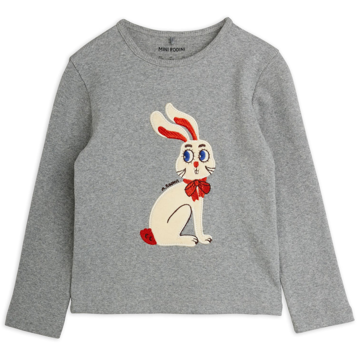 Mini Rodini Grey Melange Rabbit Application Ls Top