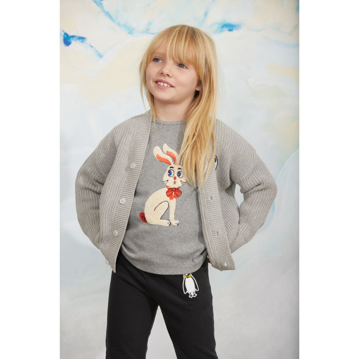 Mini Rodini Grey Melange Rabbit Application Ls Top