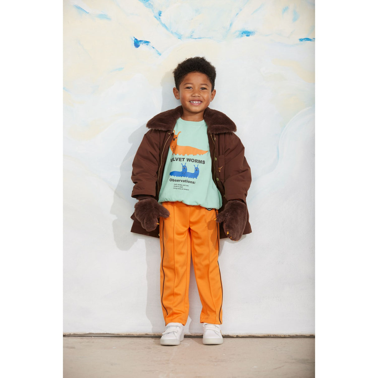 Mini Rodini Brown Padded Nylon Parka With Faux Fur Collar